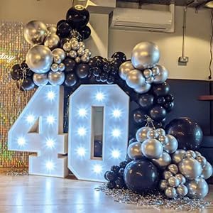 Black and Silver Balloons Arch Garland Kit, 134pcs Metallic Chrome