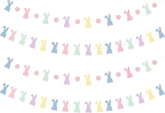LeeSky 4Pcs Easter Bunny Banner Garland Decorations Happy Easter Day