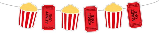 5 Tall Movie Ticket and Popcorn Garland Movie Party Banner Movie