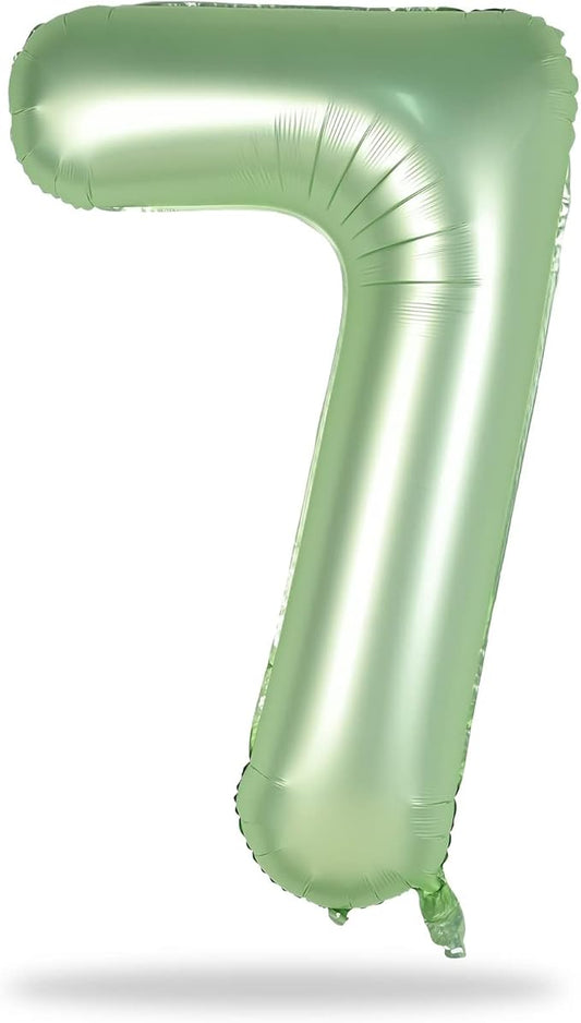Sage Green Foil Balloon Number 7, 40'' Giant Self Inflating Number