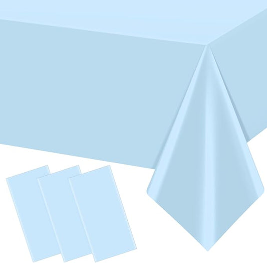 3Pcs Light Blue Tablecloths,Disposable Plastic Tablecloth,Waterproof
