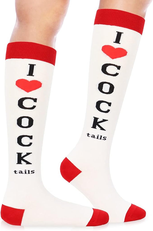 Bibalabili Funny Socks I Love Cocktails Knee Tube Party Stockings Gag
