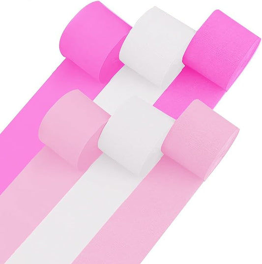 6 Crepe Paper Streamer Rolls, 492ft Pack of 6 Pink & White Streamers
