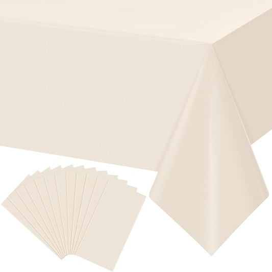 12Pcs Beige Tablecloths for Rectangle Tables,Disposable Plastic Ivory