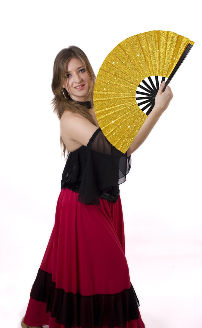 Tkocisa 2 Pack Glitter Large Folding Hand Fans for Line Dancing,