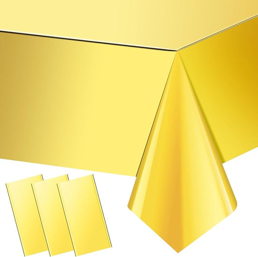 3 Pack Gold Plastic Tablecloth, Disposable Rectangle Table Covers