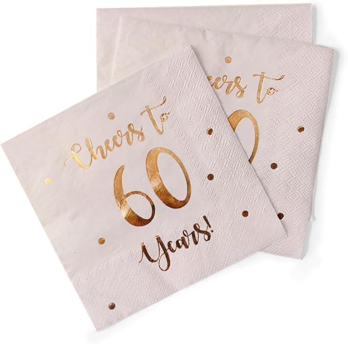 Cheers to 60 Years Cocktail Napkins | Happy 60th Birthday Decorations