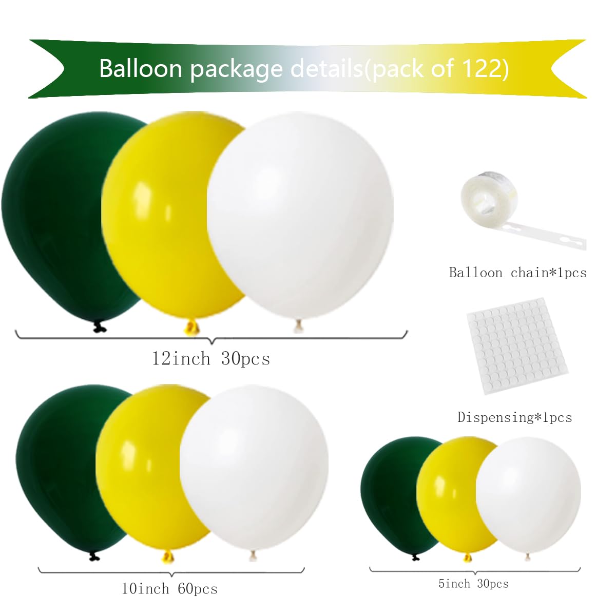 Retro Green Yellow White Balloon Garland Arch Kit, 122pcs Dark Green