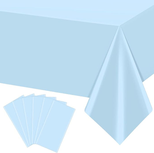 6Pcs Light Blue Tablecloths,Disposable Plastic Tablecloth,Waterproof