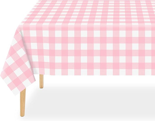 QIKSION Pink Gingham Tablecloth Disposable 2 Pack, 54 x 108 Inch Pink