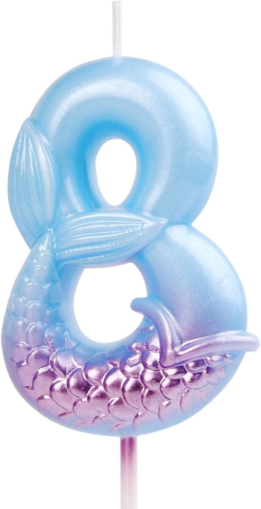Mermaid Birthday Candle 8,Number 8 Mermaid Candle for Birthday Cake