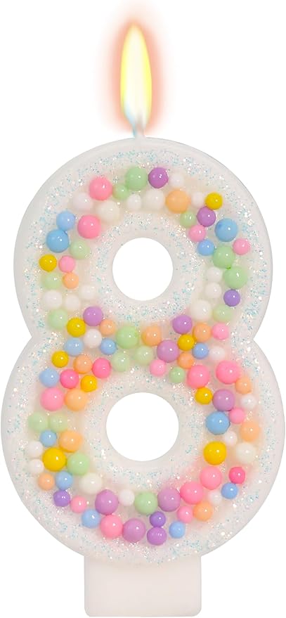 Number 8 Birthday Candle - Colorful Macaron Candles, 8 Candle