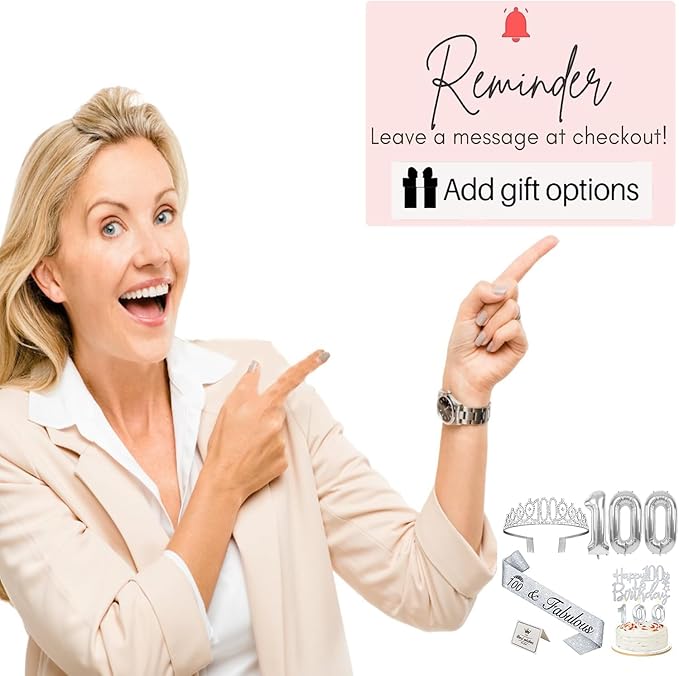 100th Birthday Decorations for Women Silver with 100th Birthday Sash