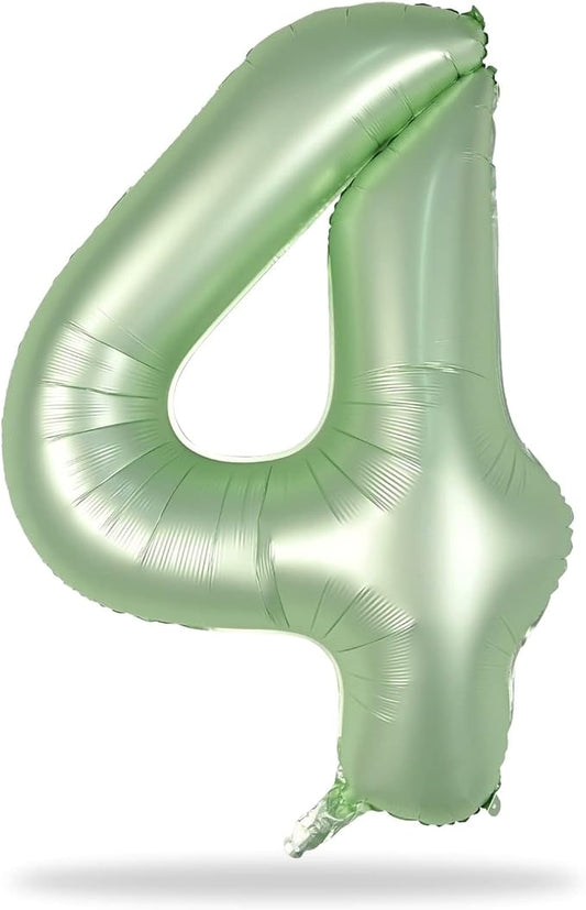 40 Inch Sage Green Foil Balloon Number 4, Large Self Inflating Olive