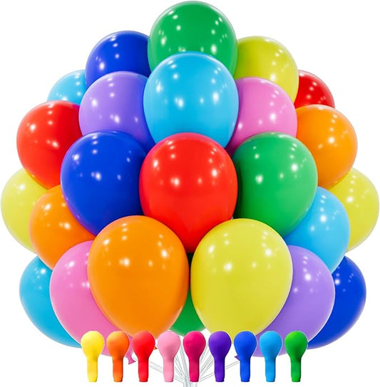 PartyWoo Assorted Colors Rainbow Balloons 100pcs 12 Inch Multicolor