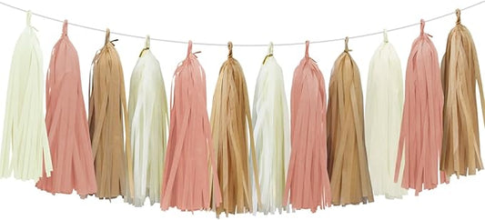 Retro Pink Tassel Garland for Boho Baby Shower Decorations Blush