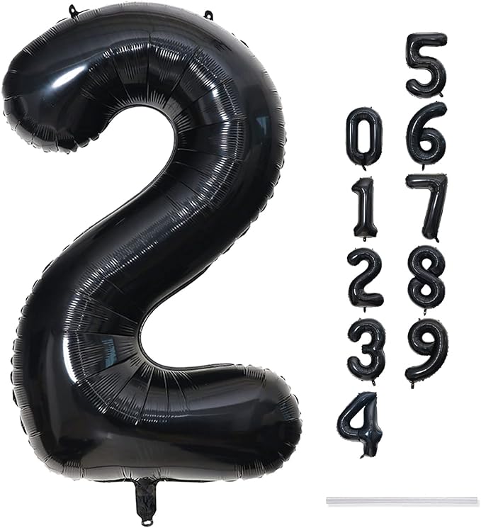 Black Foil Balloon Number 2, 40'' Giant Self Inflating Number
