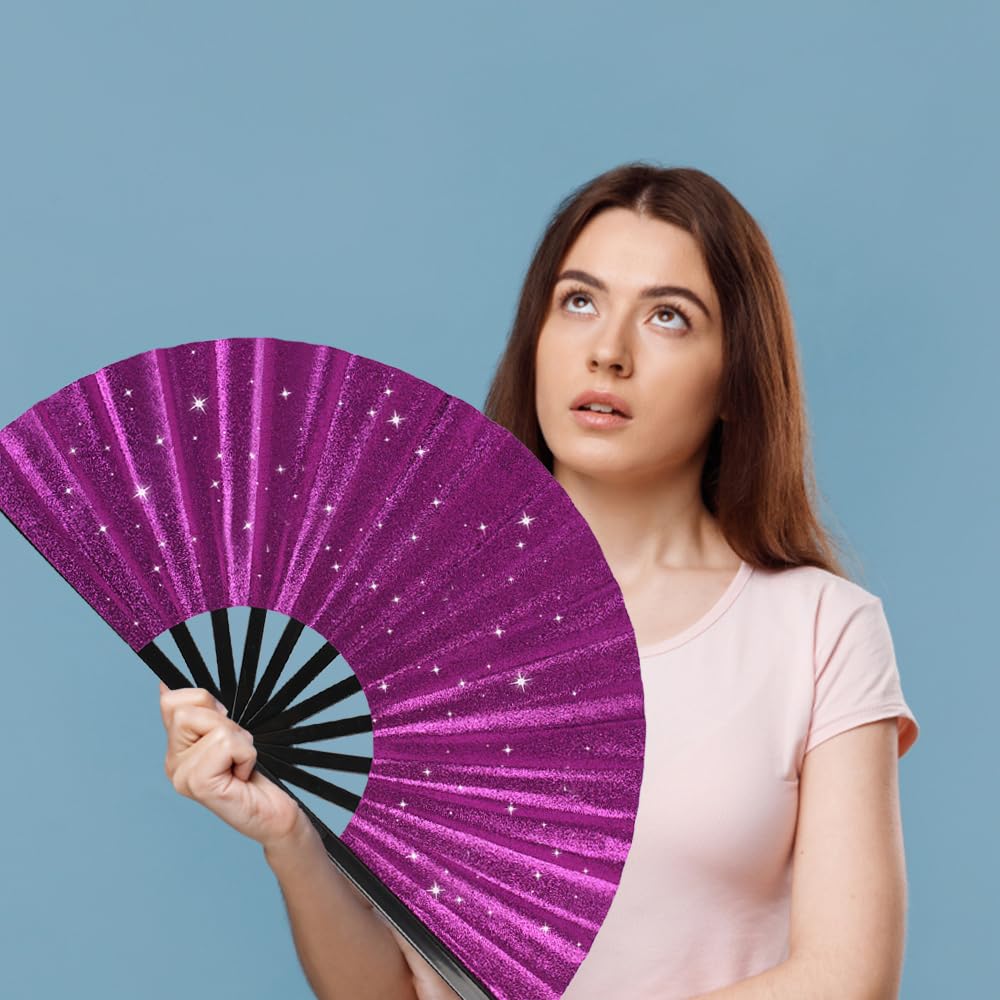 2 Pack Glitter Large Folding Hand Fans for Line Dance, Popping