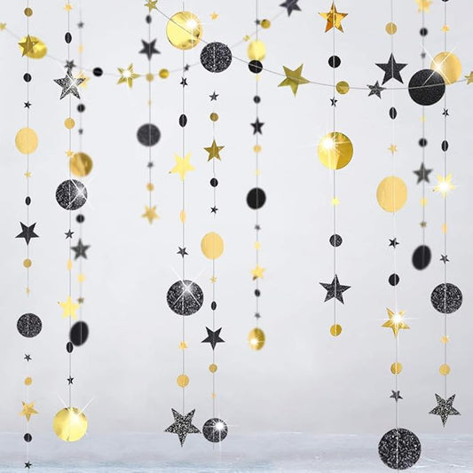 Cheerland Black and Gold Party Decorations Star Garlands Gold Black