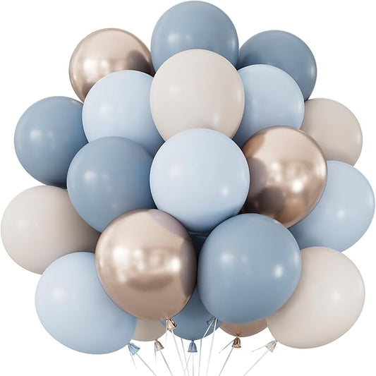 Dusty Blue and Gold Balloons - 12 Inch Dusty Blue Balloons Metallic