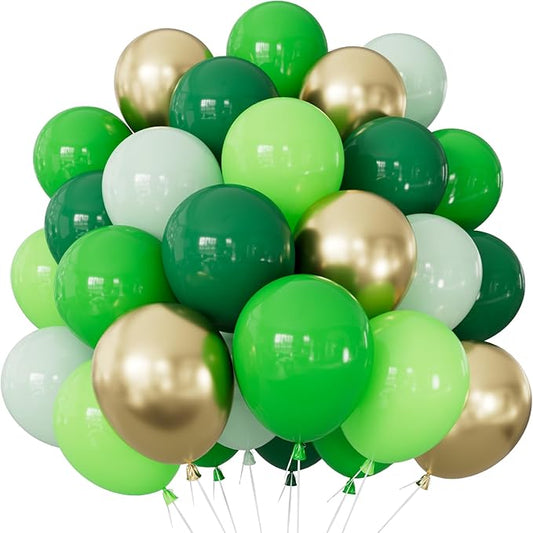 Green and Gold Balloons, 60Pcs 12Inch Different Shades Green Balloon