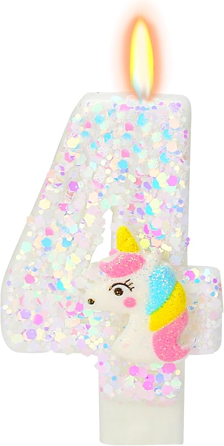 Birthday Candles for Girl Number 4 Candle for Cake Unicorn Party