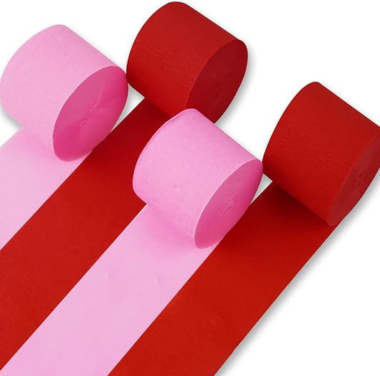 PartyWoo Pink and Red Crepe Paper Streamers 4 Rolls 328 ft Pack of