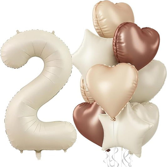 Large Number 2 Balloons, 40'' Beige Nude 2 Balloon with Foil Cream