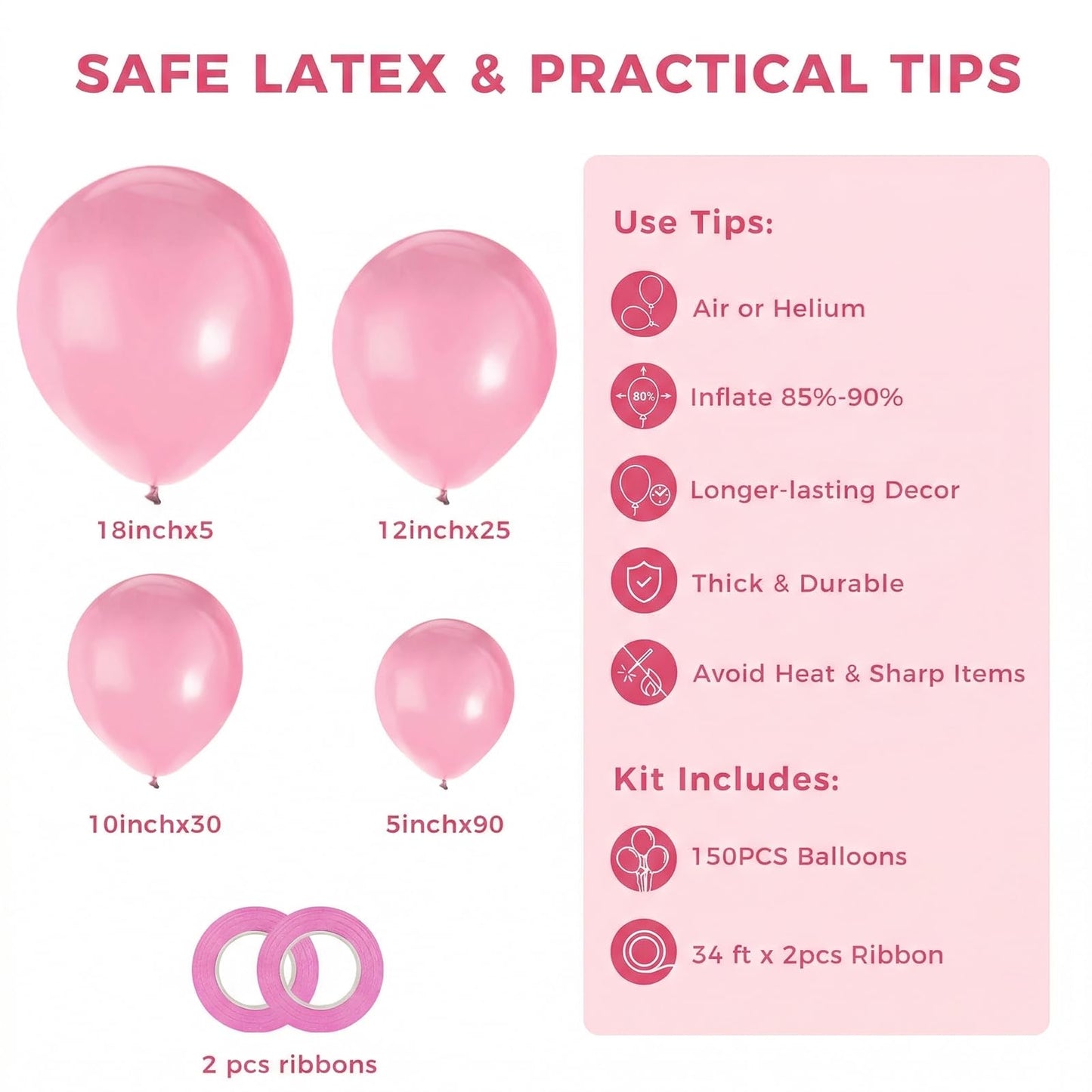 LovesTown 150 PCS Pink Balloons Different Size of 18 12 10 5 Inch
