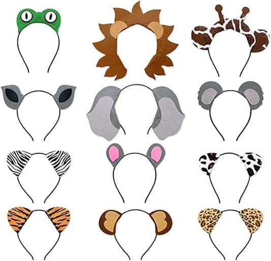 12pcs Jungle Animal Safari Headbands with Animal Hair Hoops Photo