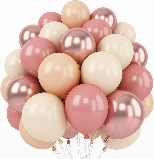 Retro Blush Pink Balloons, 60 Packs 12 Inch Dusty Pink Metallic