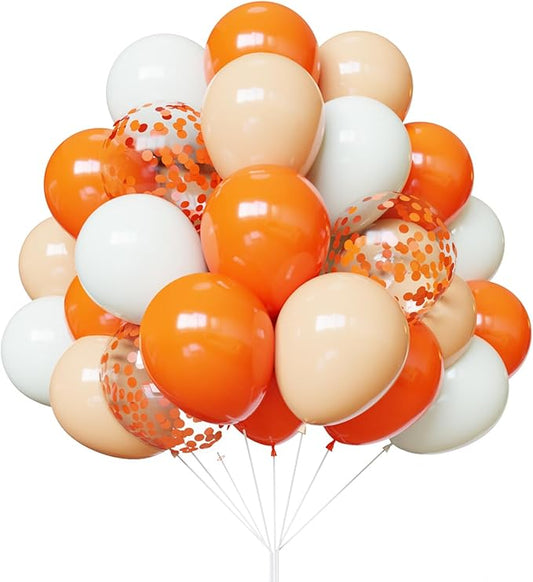 Orange Balloons, 67pcs 12 Inch Sand White and Orange Confetti