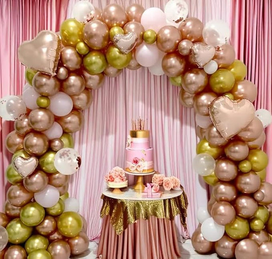 155pcs Rose Gold Balloon Arch Kit Metal Rose Gold Metal White Pink