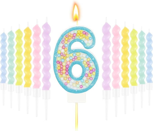 MTLEE Birthday Candle Macaron Glitter 3D Number Candle with 12 Pcs Rai