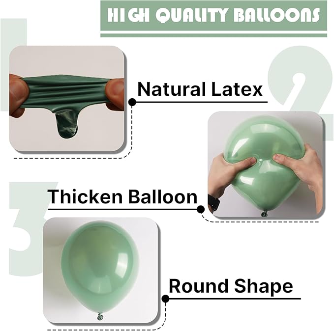 Sage Green Balloons 50 pcs 12 Inch Matte Dusty Olive Boho
