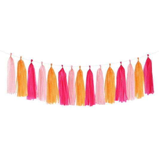 Hot-Pink Orange Fall Party-Decorations Tassel-Garland - 15pcs Groovy
