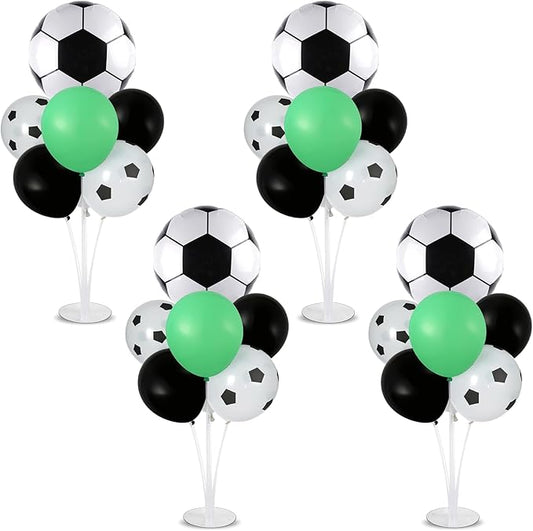 4 Sets Soccer Party Balloons Stand Kit with Soccer Foil Balloons