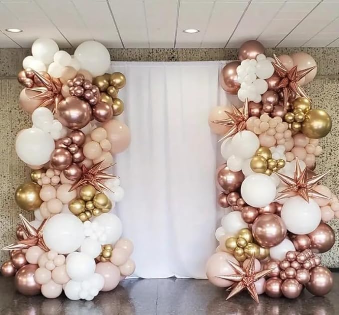155pcs Rose Gold Balloon Arch Kit Metal Rose Gold Metal White Pink