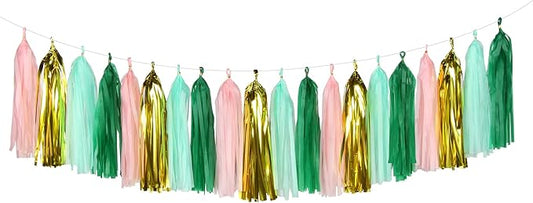 Sage-Green Pink-Gold Party-Decorations Tassel Garland - 20pcs