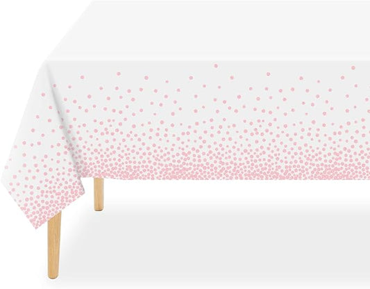 QIKSION 6 Pack White and Pink Dot Plastic Tablecloth, Waterproof