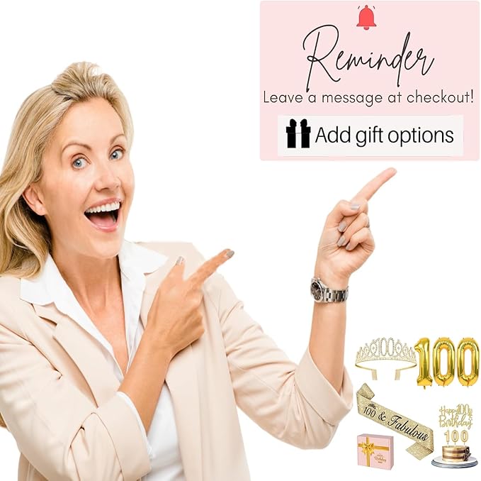 100th Birthday Decorations Women Gold with Crown and Sash Candles