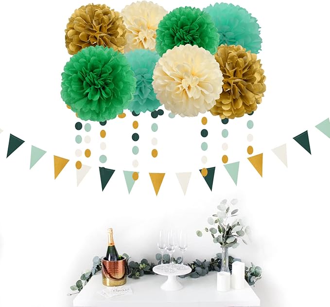 Sage-Green Beige-Gold Baby Bridal-Shower Decorations - 30pcs Rustic