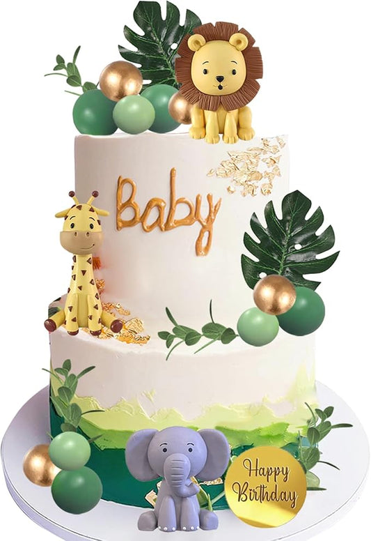25 PCS Safari Animal Cake Toppers Jungle Wild Cake Decorations with