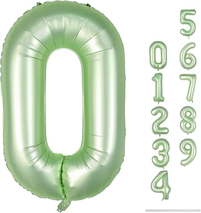 40 Inch Balloon Number 0 Sage Green, Large Foil Olive Green Number