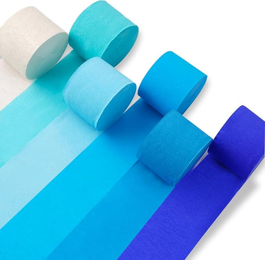 Blue and White Crepe Paper Streamers 6pcs 492ft Pack