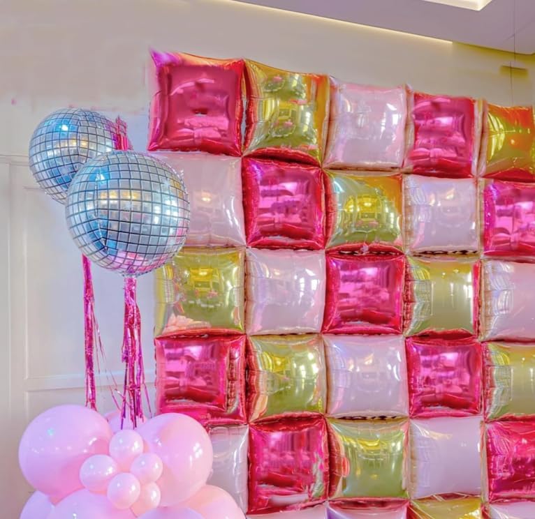 Pearl Pink and Gold Square Foil Balloon Wall,19 Inches Double Sided