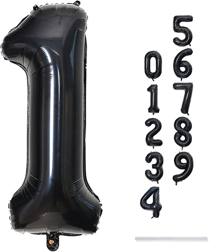 40 Inch Black Foil Balloon Number 1, Giant Self Inflating Number