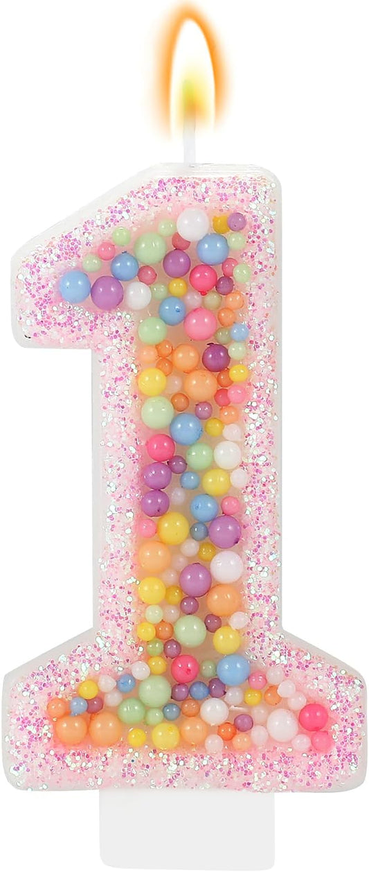Pastel Macaron 1st Birthday Candle Sweet Pink Number 1 Candle Cake