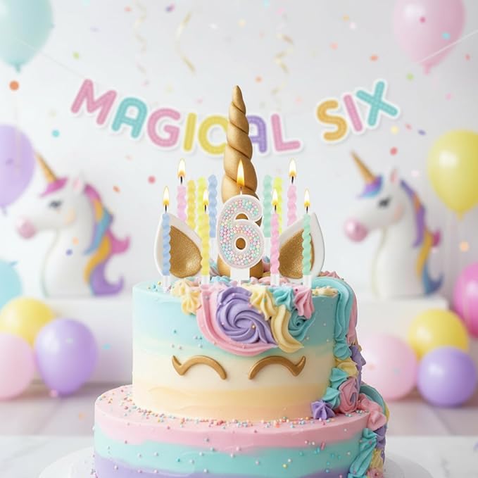 MTLEE Number 6 Birthday Candle with 12 Pcs Spiral Candles for Girls Ma