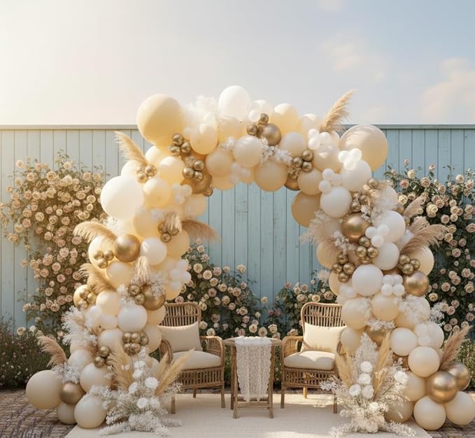 Sand White Gold Balloon Arch Kit, 140Pcs Beige Nude White Balloon